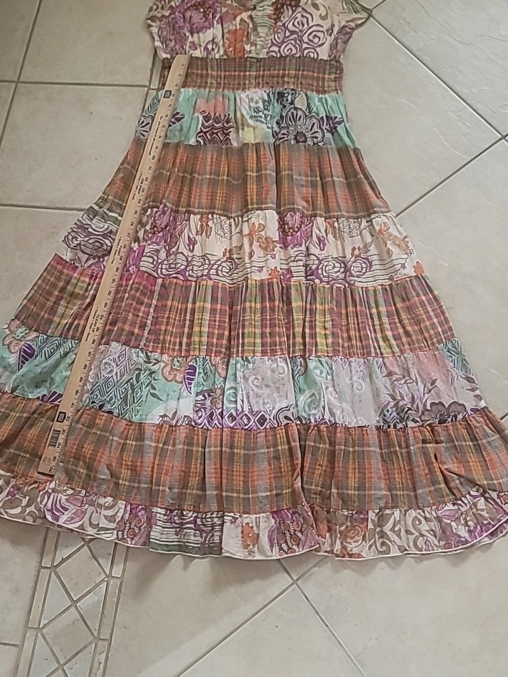 Boho Mix-Print Patchwork Maxi Dress in Multi-Colors Coastal Cowgirl  SZ L - Picture 2 of 16